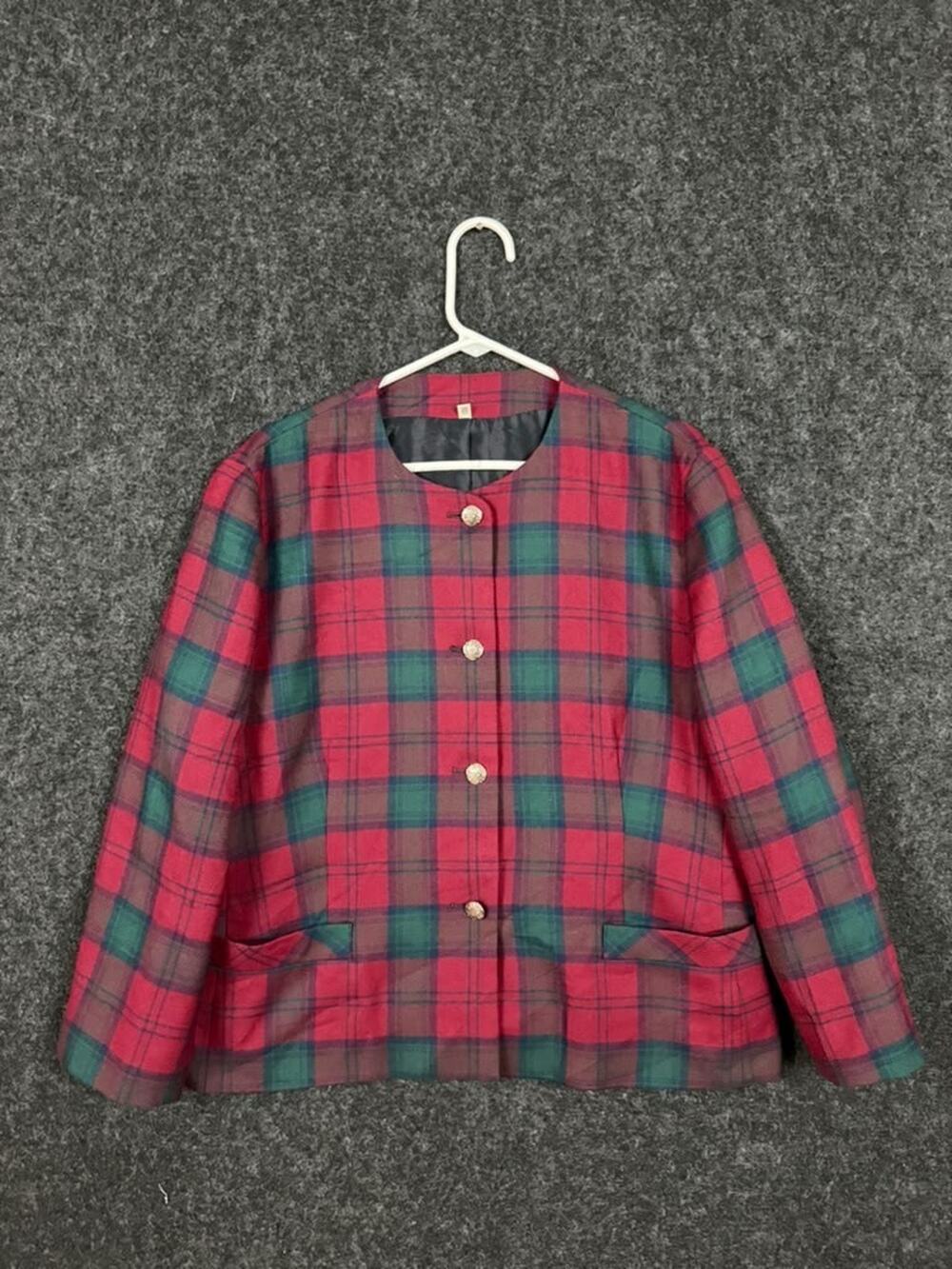 Vintage Edinburgh Pure New Wool Plaid Blazer Women's Size 20 Red Green